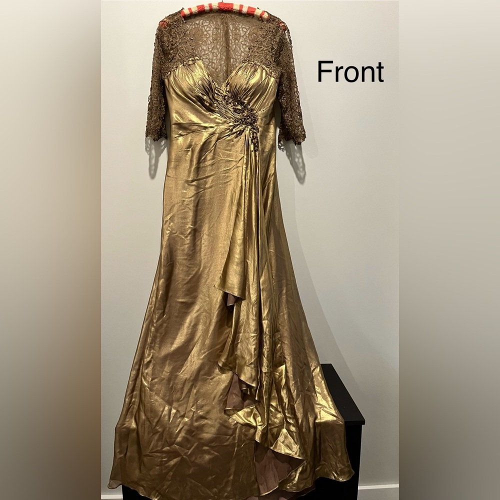 Never worn, vintage gold, beaded, lined, back zip dress